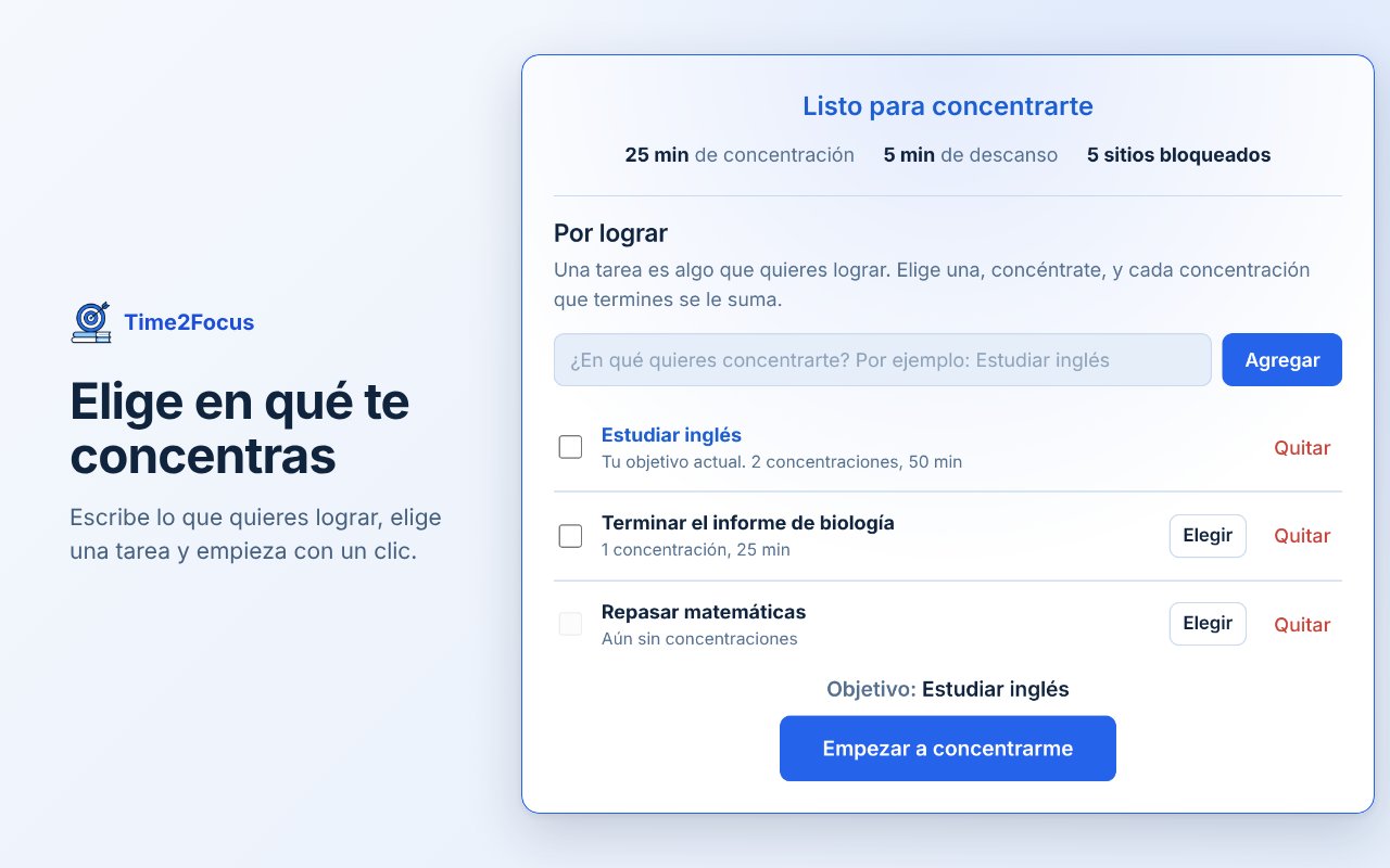 Lista de tareas de Time2Focus con el temporizador