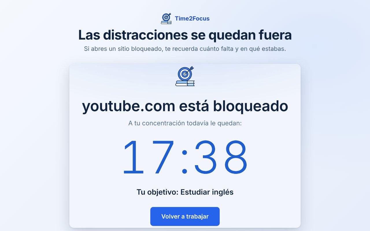 Página de bloqueo de Time2Focus